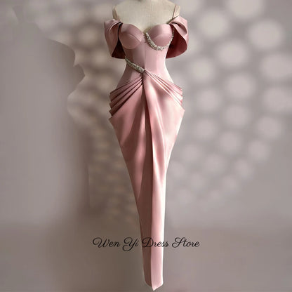 Classic Satin Evening Dress Customized Mermaid Strapless Off the Shoulder Celebrity Gowns Sparkly Crystal Homecoming Dresses
