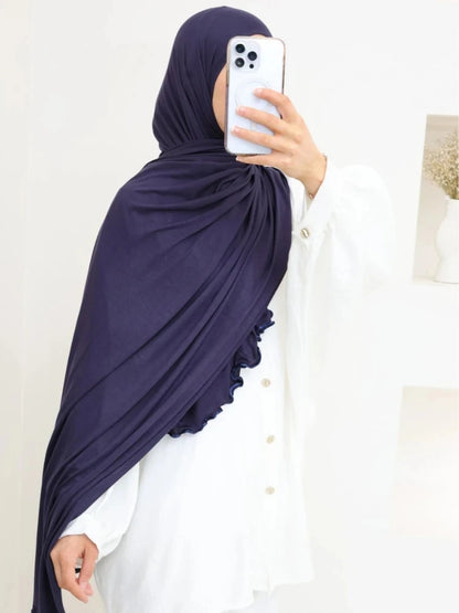 Luxury Wavy Edge Jersey Hijab for Women Solid Color Milk Silk Scarf Headscarf Autumn Shawl Stretchy Chiffon Scarf Ramanda