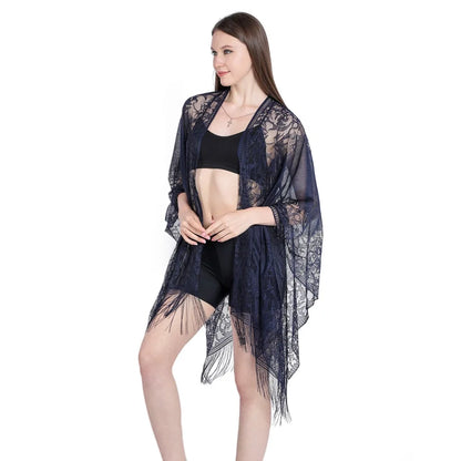 Women Sun Protection Shawl Lady Summer Hollow Out Lace Cardigan Holiday Bikini Blouse Breathable Beach Cape Sexy Long Tippet