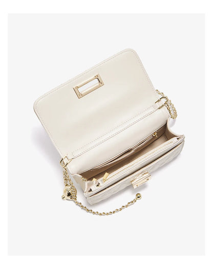 FOXER 2026 Women White Quilted Crossbody Bag Luxury Leather Chain Shoulder Bag Fashion Lady Flap Square Purse for Casual & Party