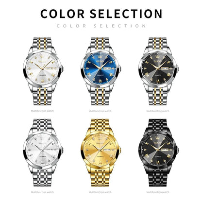 OLEVS Original Waterproof Men's Watches Diamond Mirror Quartz Watch for Man Luminous Stainless Steel Wristwatch Male Date Week