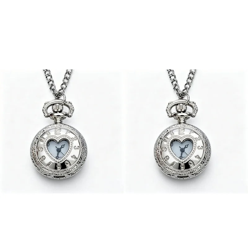 Retro Charm Neutral Small Hollow Heart Carving Quartz Steampunk Pocket Watch Men's and Women's Necklace Pendant Gift