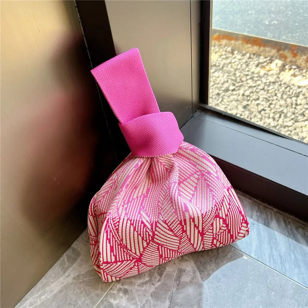 Handmade Knit Handbag Niche Design Knot Wrist Bag Reusable Mini Tote Bag Women Girls  Shoulder Bag New Fashion Shopping Bags