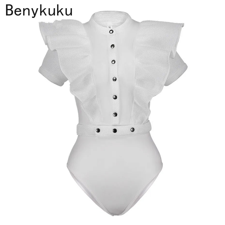 Black Jumpsuits For Women Gothic Combinaison Femme Sexy Party Body Tops Women One Piece Mesh Bodysuit Womens Clothing Romper