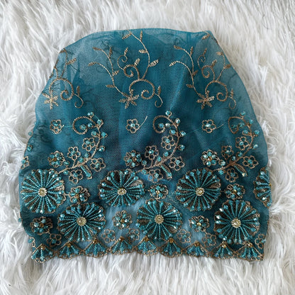 High Quality Lace handcrafted Beaded Turban Hat Female Head Wraps Caps Muslim Women Headscarf Bonnet Ready to Wear Inner Hijabs