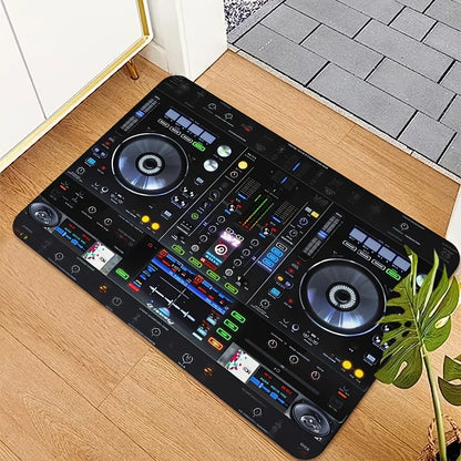 DJ Equipment Pattern 2D Flat Print Doormat Non-Slip Music Theme Area Rug Machine Washable Floor Mat for Studio Bedroom Decor