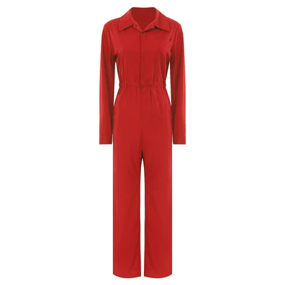 Womens Fashion Work Coverall Rompers Casual Solid Color Turn-Down Collar Long Sleeve Button Jumpsuit Travel Holiday Cargo Pants