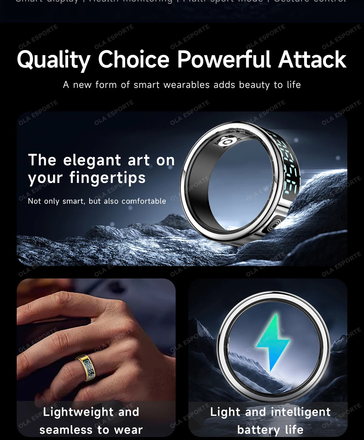 2026 R12 Smart Ring with Display Screen and Touch, Wireless Charging, Health Manager 5ATM Waterproof For Men Women Smartring New