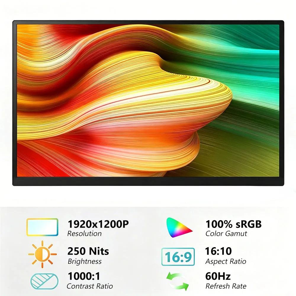 13.3-inch Touch Screen Portable Gaming Monitor Laptop Screen Extender FHD 1920x1200P IPS Touchscreen Monitor With Dual Speaker