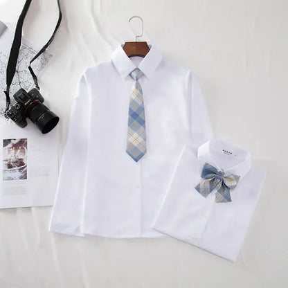 New Hot 2025 XS-3XL Women's Summer V Neck Long Sleeve Slim Casual White Shirt Tops Blouses For JK School Uniform Student Clothes