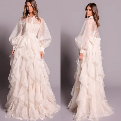 Customized Fashion Modern Style Organza Pleat Ruched Draped A-line High Collar Long Dresses Bespoke Occasion Dresses Exquisite