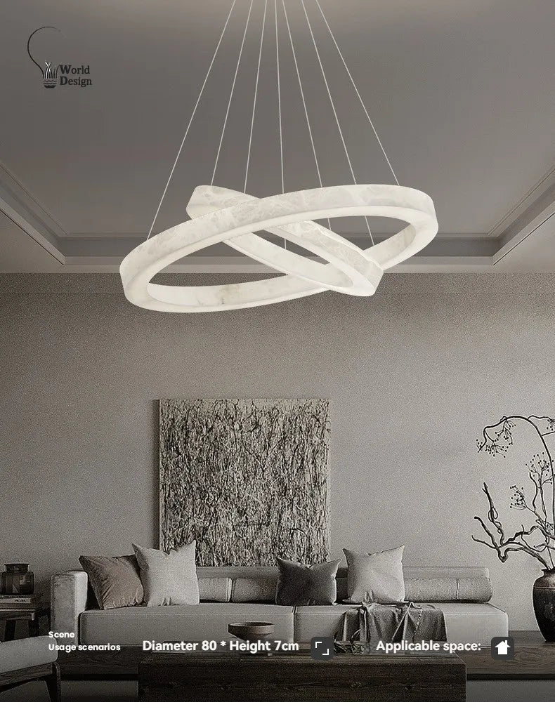 Round Faux Marble Chandelier Lights for Living Room Dining Room Resin Marble-effect Hanging Pendant Lamp Ring for High Ceiling