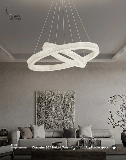 Round Faux Marble Chandelier Lights for Living Room Dining Room Resin Marble-effect Hanging Pendant Lamp Ring for High Ceiling