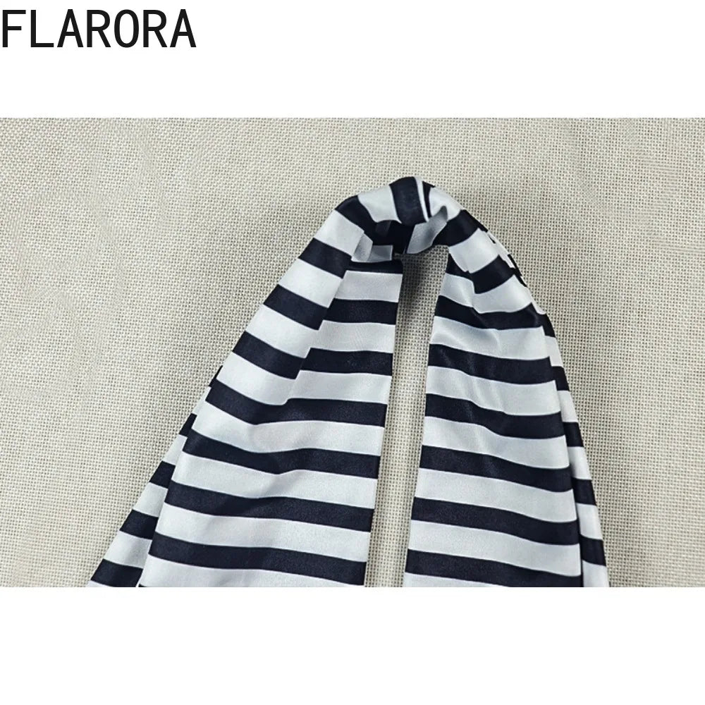 FLARORA Fashion Striped Print Jumpsuits Women Sexy Halter Swinging Collar Sleeveless Backless Skinny Street Clubwear Overalls