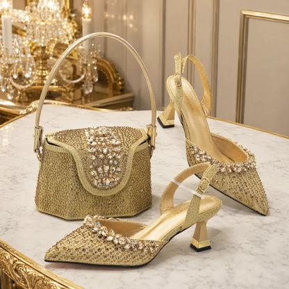 Latest Design Women Nigerian Italian Shoes and Bags Set Decorated with Rhinestone Shoes for Women and Bag 2026 Designer Luxury