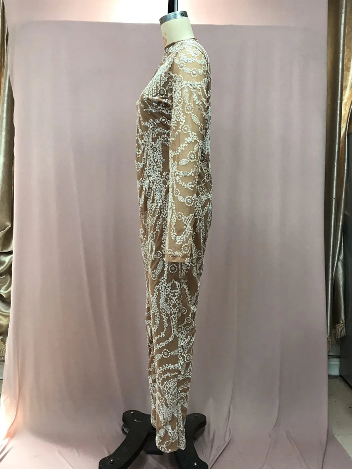 Women Jumpsuits 2026 new European slim solid color see-through sequined sexy long jumpsuit women's clothing vestidoes