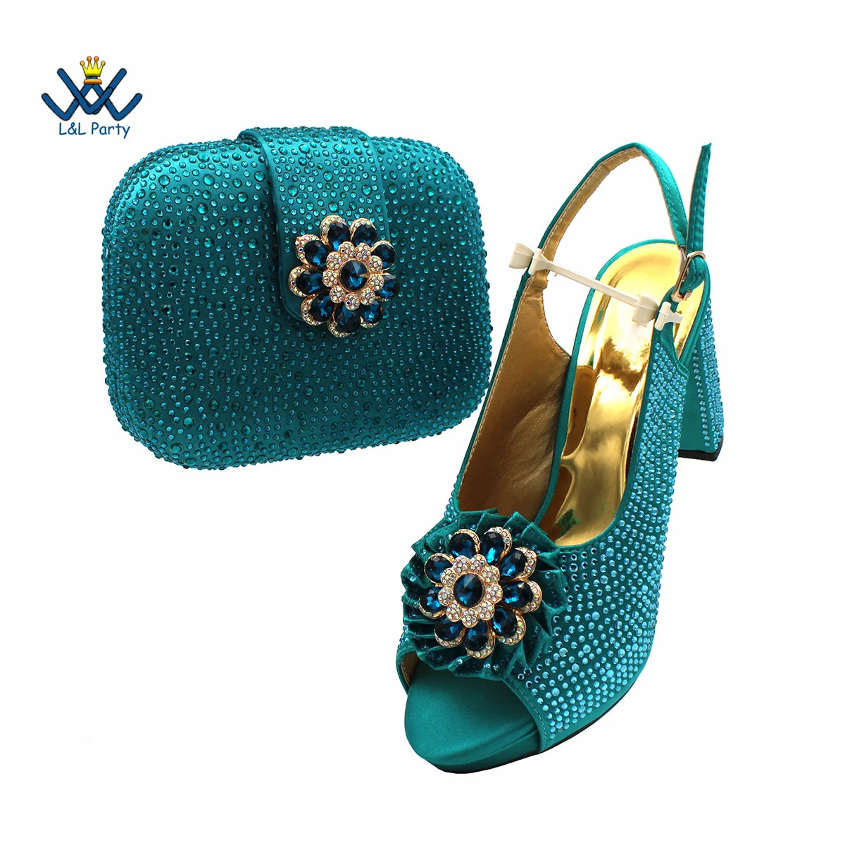 New Design Peep Toe African Spring Autumn Lady Shoes and Bag Set in Gold Color Women Sandal in Wedding