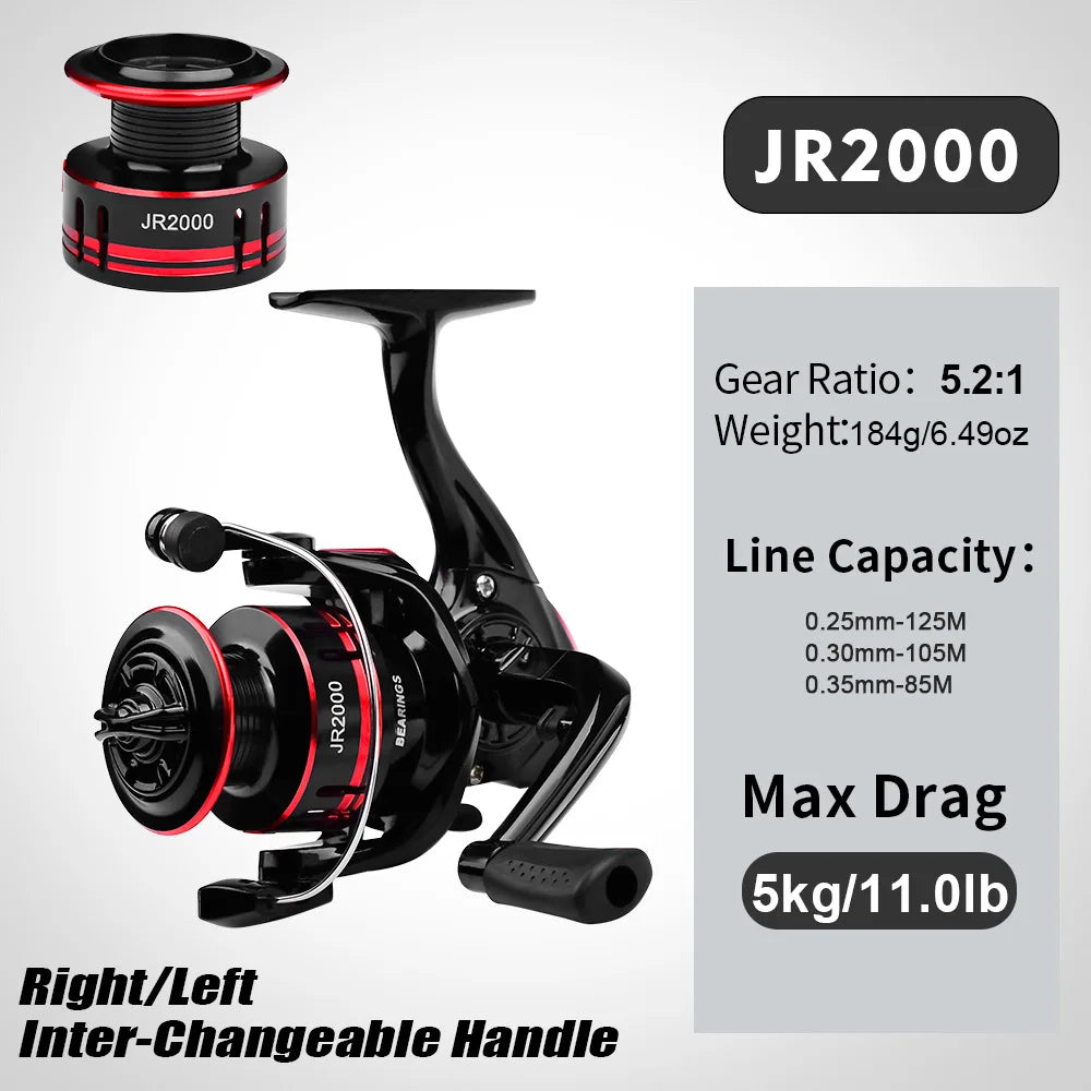 Ultralight Spinning Fishing Reel 2000 Size 5.2:1 1BB 5KG Max Drag Metal Spool Left Right Handle Saltwater Freshwater Lure Tackle