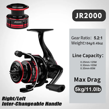Ultralight Spinning Fishing Reel 2000 Size 5.2:1 1BB 5KG Max Drag Metal Spool Left Right Handle Saltwater Freshwater Lure Tackle