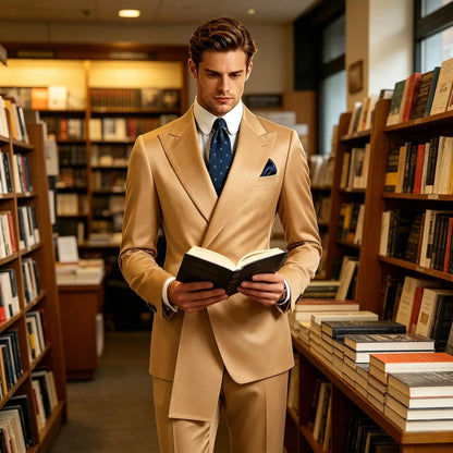 Men's Satin Peak Lapel Tuxedo 2-Piece Suit High Quality Slim Fit One Button Formal Blazer & Pants Luxury Wedding Dinner Suits