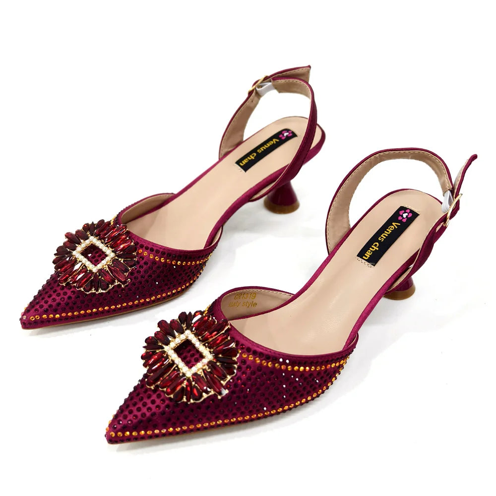2025 Nigerian Women's Party Shoes and Bags Medium Heel Pointed Toe Elegant Party Footwear With Matching Color Handbag for Women