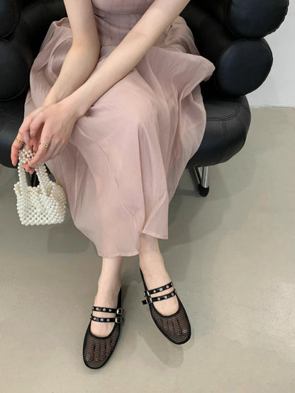 Women New Luxury Brand Hollow Ballet Flats Comfort Soft Soled Dance Shoe Sandals Flat Shoes Mules Loafers Designer Mesh