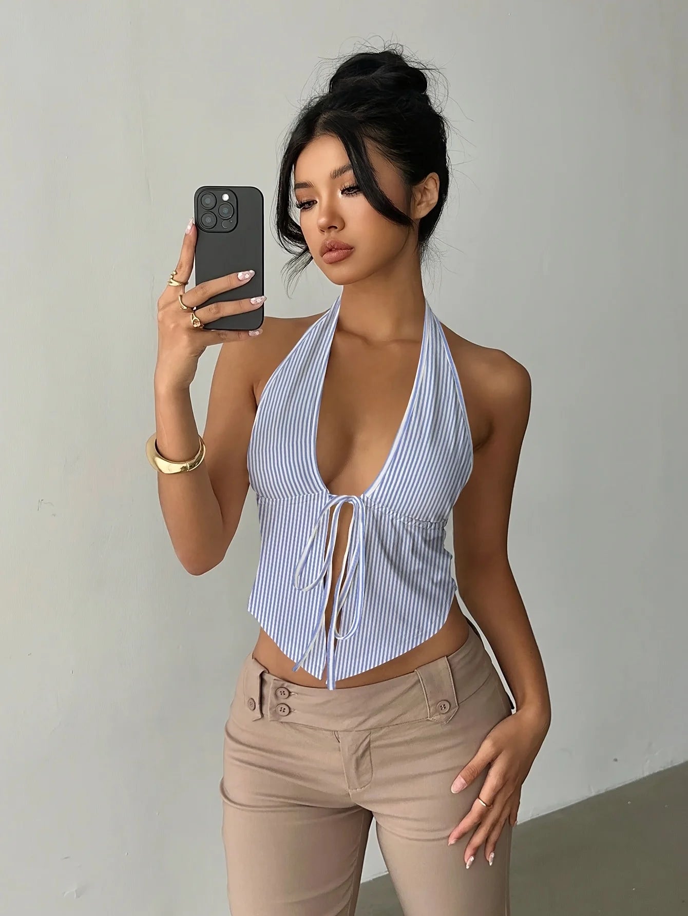 Fashionable Casual Women's Summer Striped Split Sexy Strap Vest Sleeveless Tank Top for Ladies Trendy And Comfortable