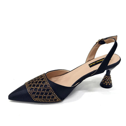 2025 New Elegant Nigerian Women’s Wine Colour Heeled Shoes and Rhinestone Handbag Set – Italian Design for Parties and Weddings