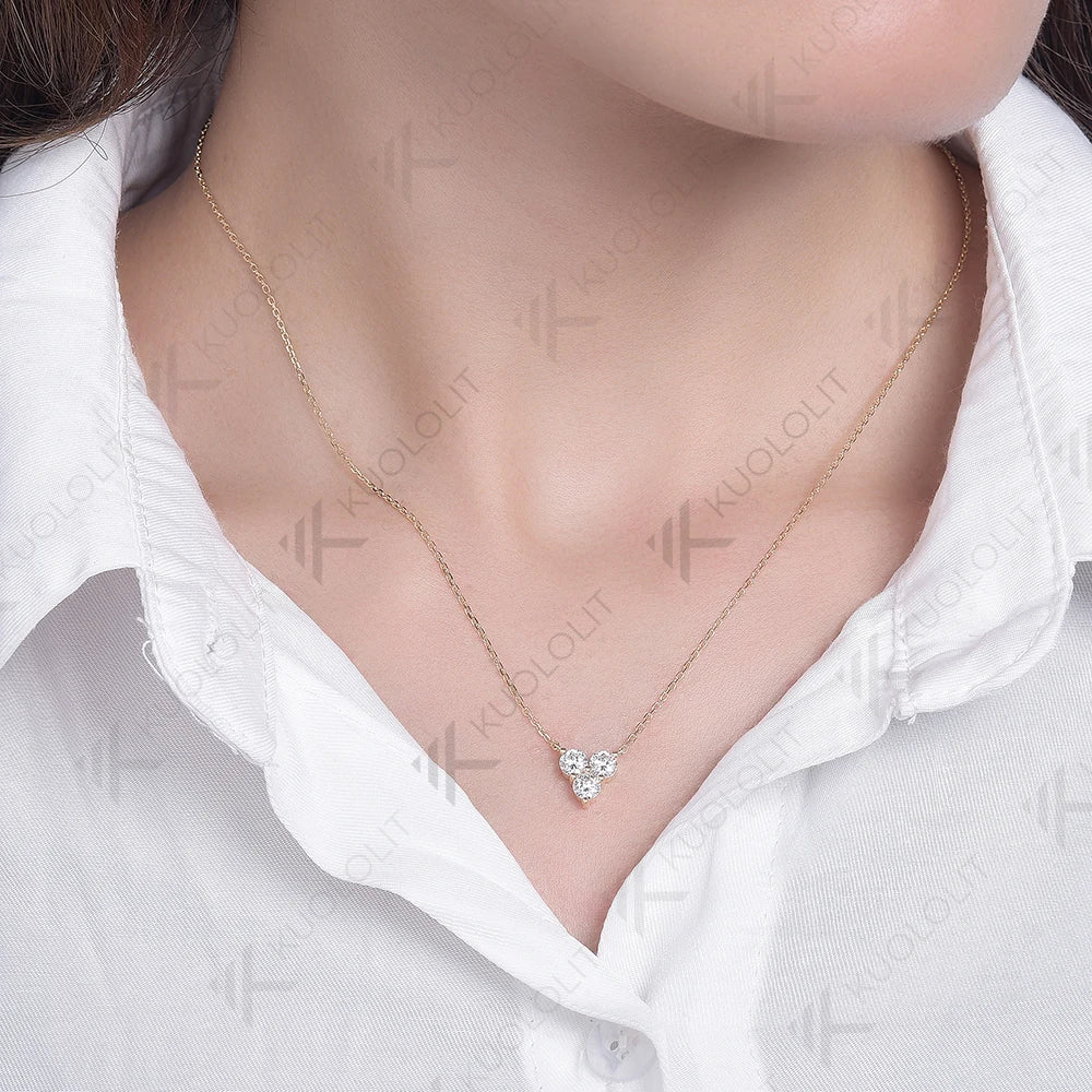 Kuololit 1CTW Moissanite Necklaces Solid 18K 14K Pendant for Women Jewelry for Engagement with Wedding Gift Classic Christmas