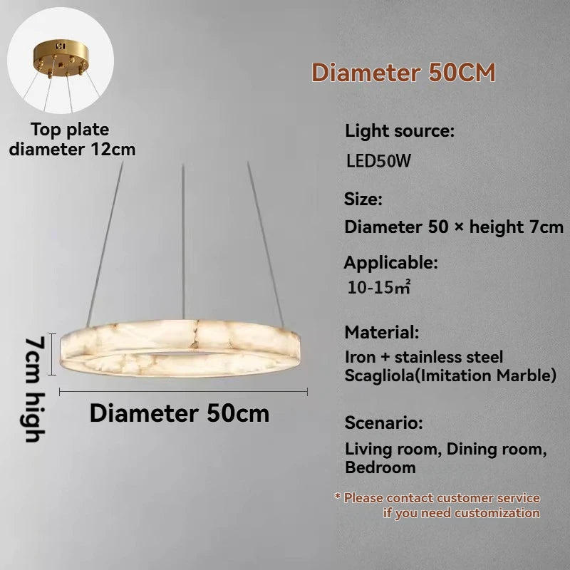 Round Faux Marble Chandelier Lights for Living Room Dining Room Resin Marble-effect Hanging Pendant Lamp Ring for High Ceiling