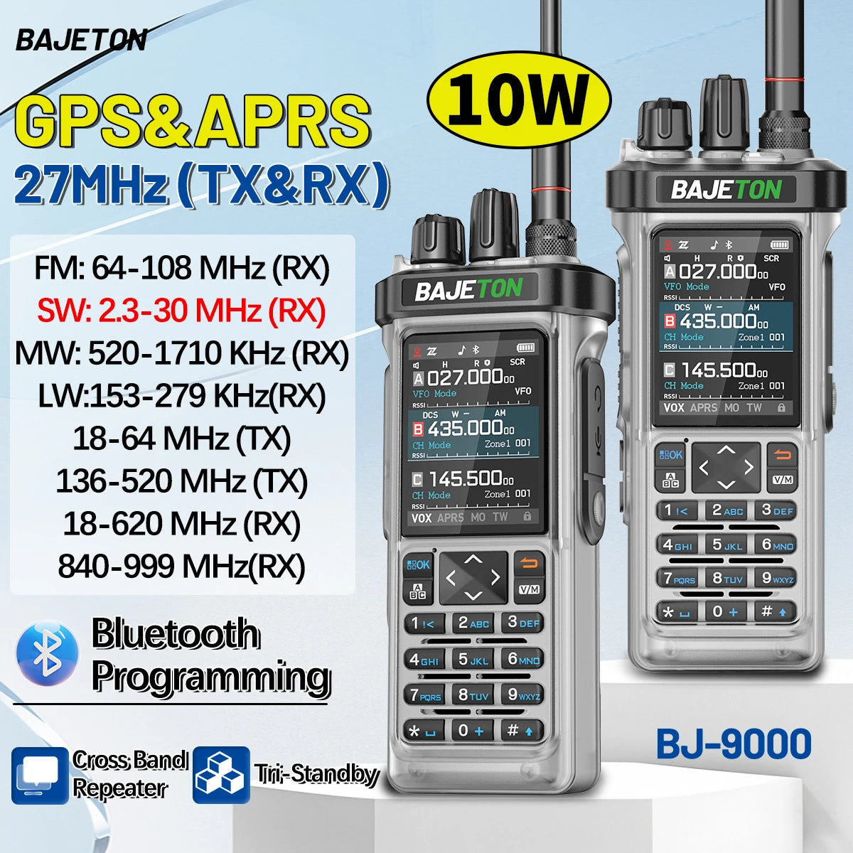 BAJETON BJ-9000 GPS APRS Walkie Talkie 10W CB/SSB/HF 27MHZ Long Range NOAA ShortWave For RT-950PRO RT-950 Ham Two Way Radio