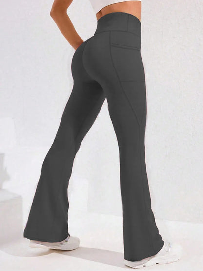 High Waist Flare Leg Yoga Pants Women with Pocket Push Up Butt  Running Tights Wide Leg Pants Gym Outdoor Cycling Leggings