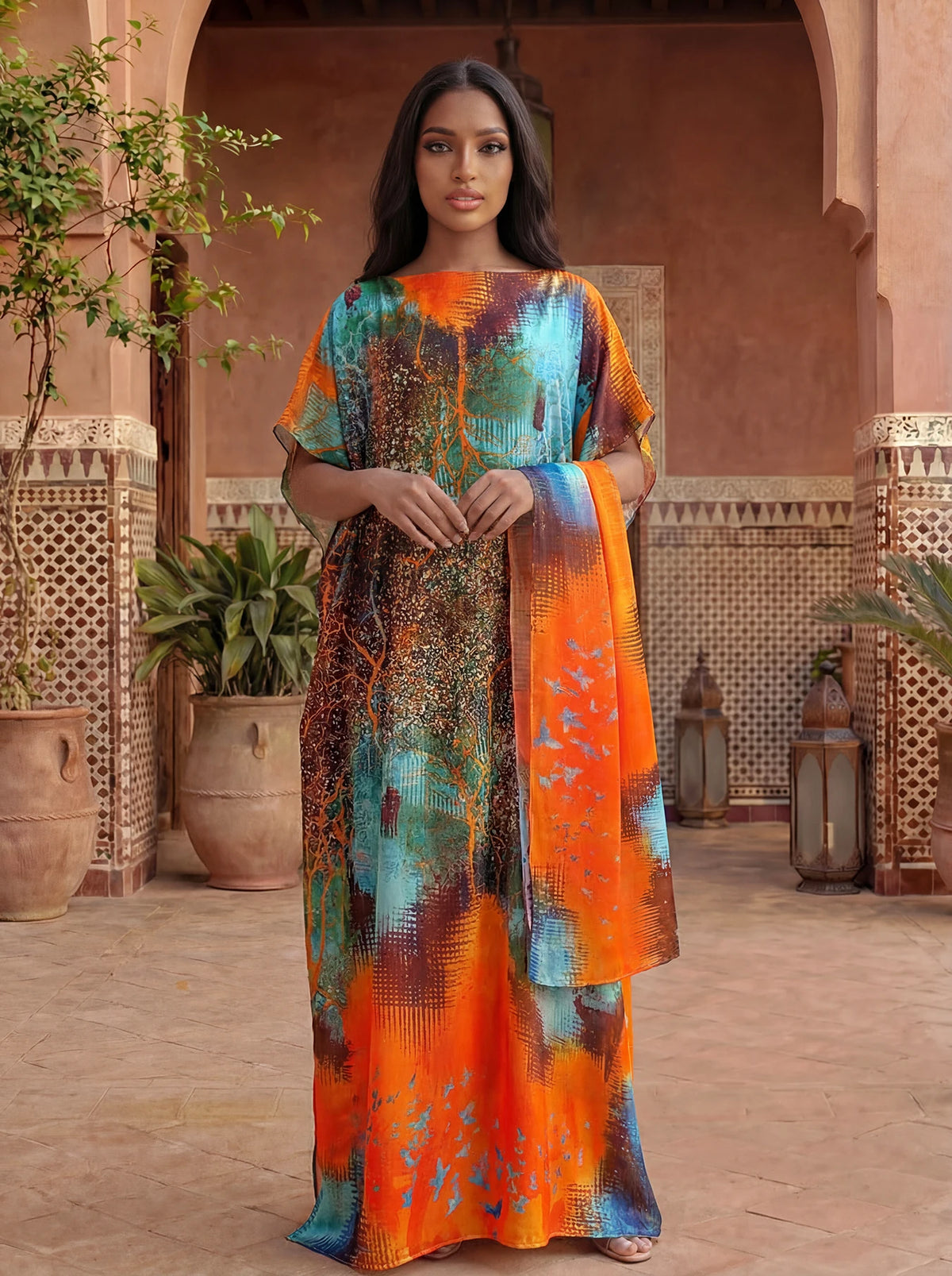 Ladies Scarf New Dubai Fashion Print Design Women Long Shawl 2026 Summer Beach Party Loose Dress Silk Soft African Abaya MOOMOO