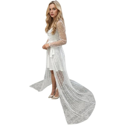 Maternity Gown for Baby Shower Dressing Gown Perspective Sheer Skirt Long Tulle Bridal Robe Puffy Sleepwear for Women Nightwear