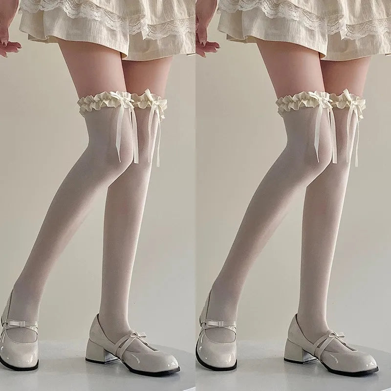 1/2/3pairs Japanese Lolita Jk Knee High Long Sock Black White Bow Ribbon Stockings Sexy Lace Thigh High Socks Sweet Cute Hosiery