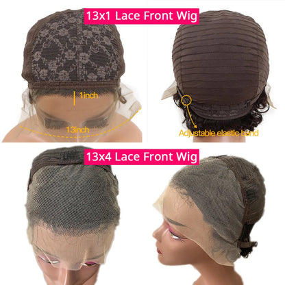13x4 Lace Frontal Wigs Human Hair Pixie Cut 180% Density Black Color Water Wave Short Pixie Cut Wigs for Women Preplucked