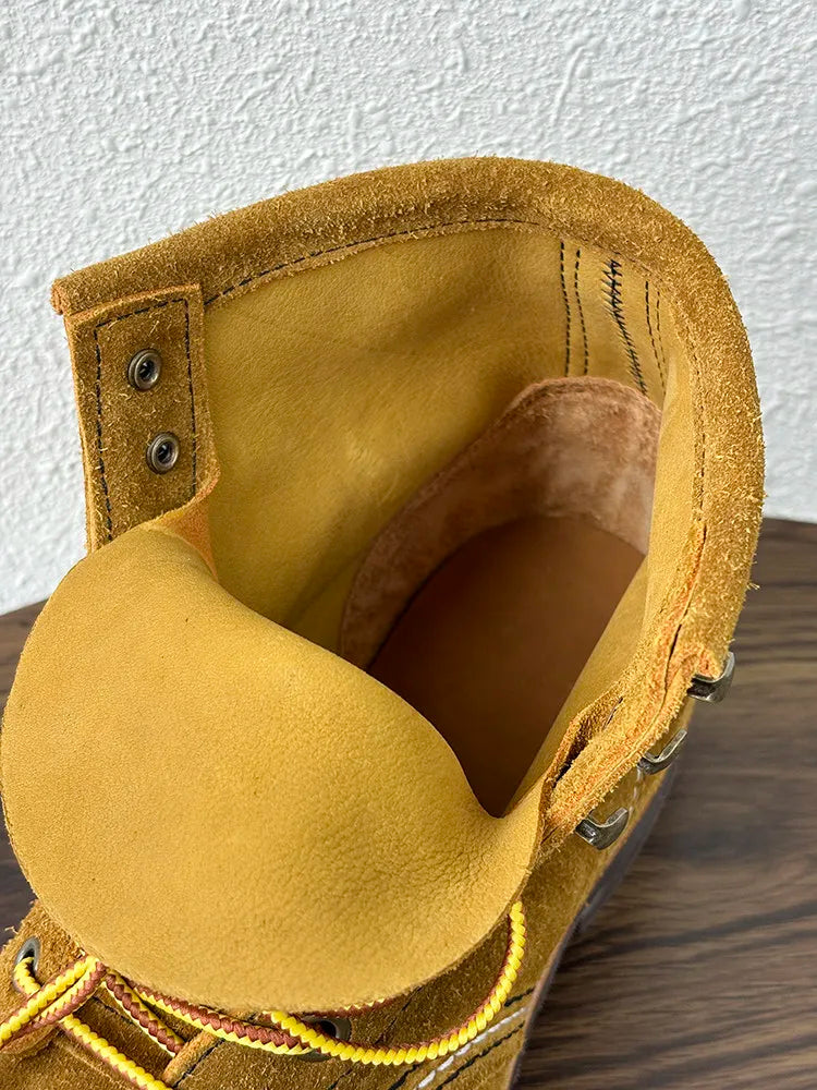 Mens Lace Up High Top Real Cow Suede Leather Work Shoes High Quality Ankle Boots Motorcycle Riding Safety Shoes Vintage Boots 45
