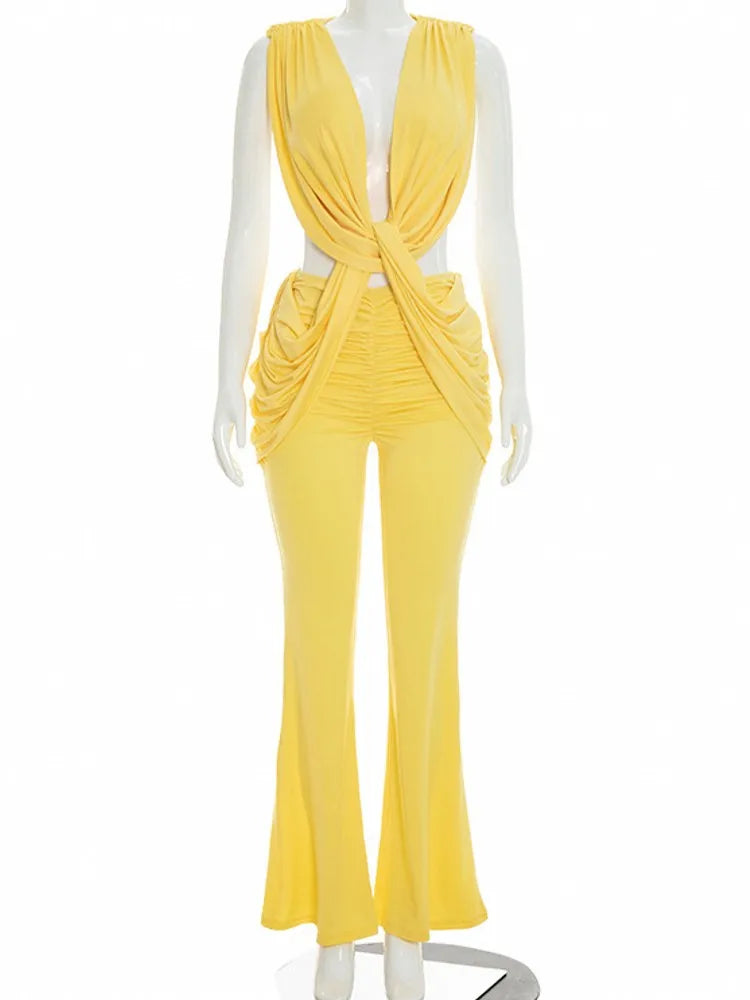 Solid Women Jumpsuits For Summer Autumn Sleeveless V-Neck Loose Fashion Streetwear Overalls Wide Leg Pants Trousers 2026