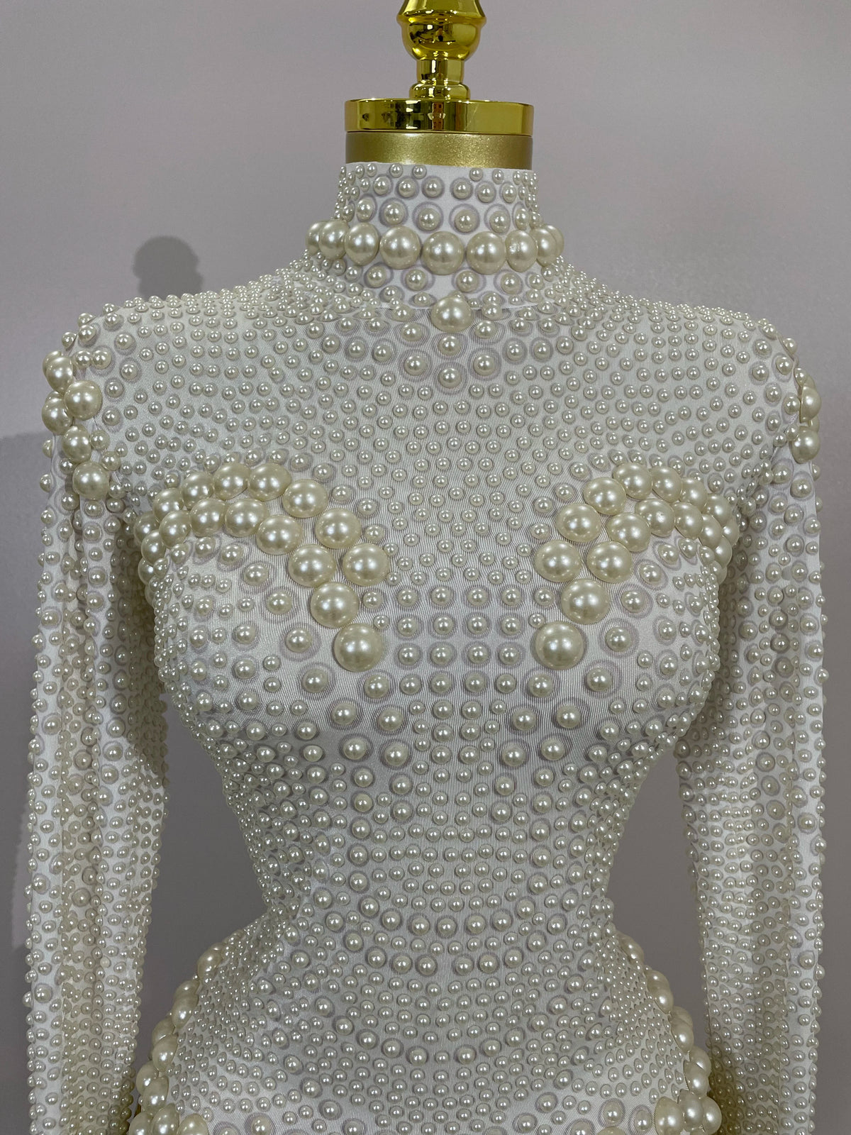 Luxury White Full Pearl Long Sleeved Stretch Bodysuit Women Birthday Evening Party Celebrate DJ Performance Nightclub Stage Wear