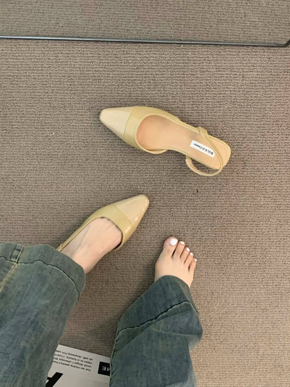 Brand luxury designer fashion PU leather design ladies summer new style pointed toe low heel women sandals non-slip flat shoes