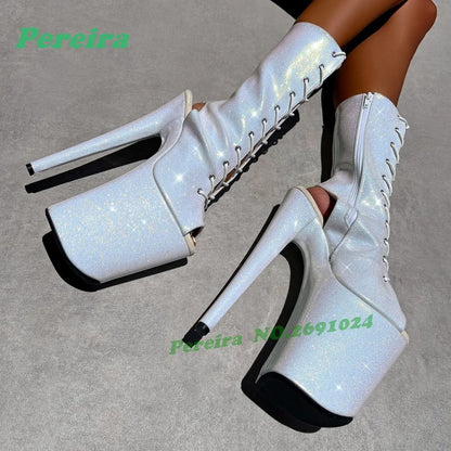 Red Gingham Peep-Toe Platform Ankle Boots Retro Cross Tied Stiletto High Heels Women's Sandals Lace-Up Pole Dance Shoes Zipper