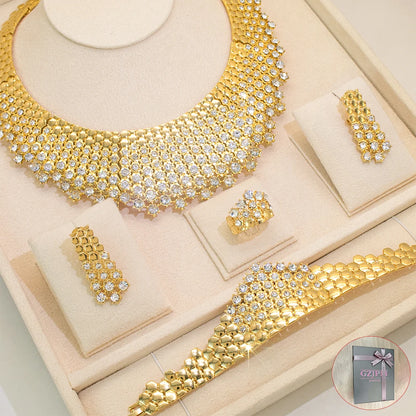 GZJPEI Shiny White Zircon Jewelry Set For Women Italy Nigeria Wedding Jewellery 18K Gold Plated Mother's Day Gift On Sale ﻿
