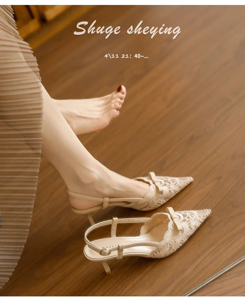 Bow Women's Pointed Toe Sandals Sexy High Heels Fashion Shoes Stilettos Party Slides Sexy Pumps Dress Mujer Zapatos