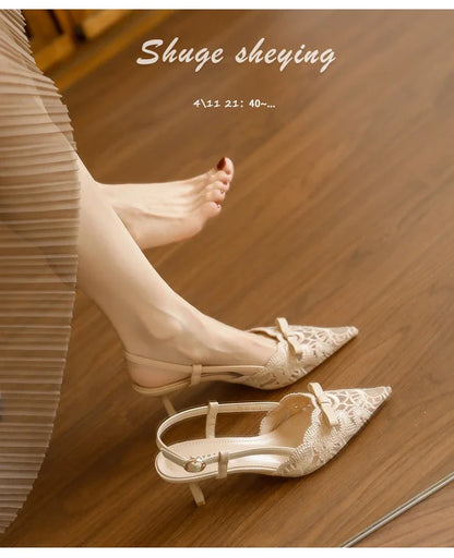 Bow Women's Pointed Toe Sandals Sexy High Heels Fashion Shoes Stilettos Party Slides Sexy Pumps Dress Mujer Zapatos