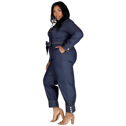 Jumpsuits Women Denim One Piece Turn Down Collar Y2k Streetwear Overalls Long Pants Lace Up High Waist Casual Spring Rompers