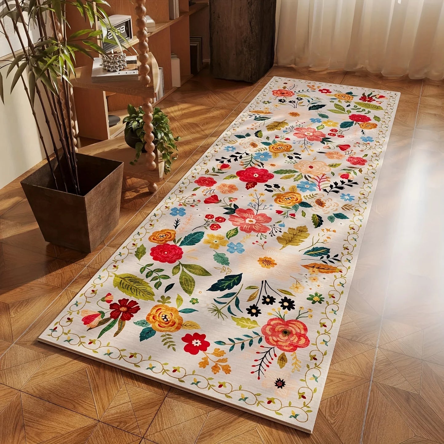 VIKAMA  Garden Flower Carpet, Anti-Slip Mat, Living Room Headboard Carpet, Hall Carpet, Kitchen Carpet, Home Decorations