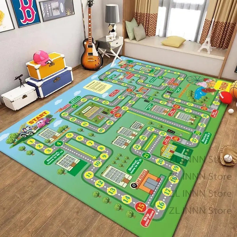 Thickened Flannel Carpet Living Room Children's Bedroom Decoration Floor Rug Cartoon Road Play Mat Soft Tatami Carpets Non-slip