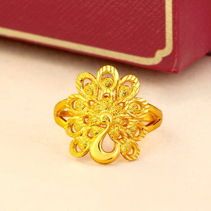 Luxury 24K 9999 Pure Gold real gold Hollow Peacock Ring Women's All-match Open Ring Engagement