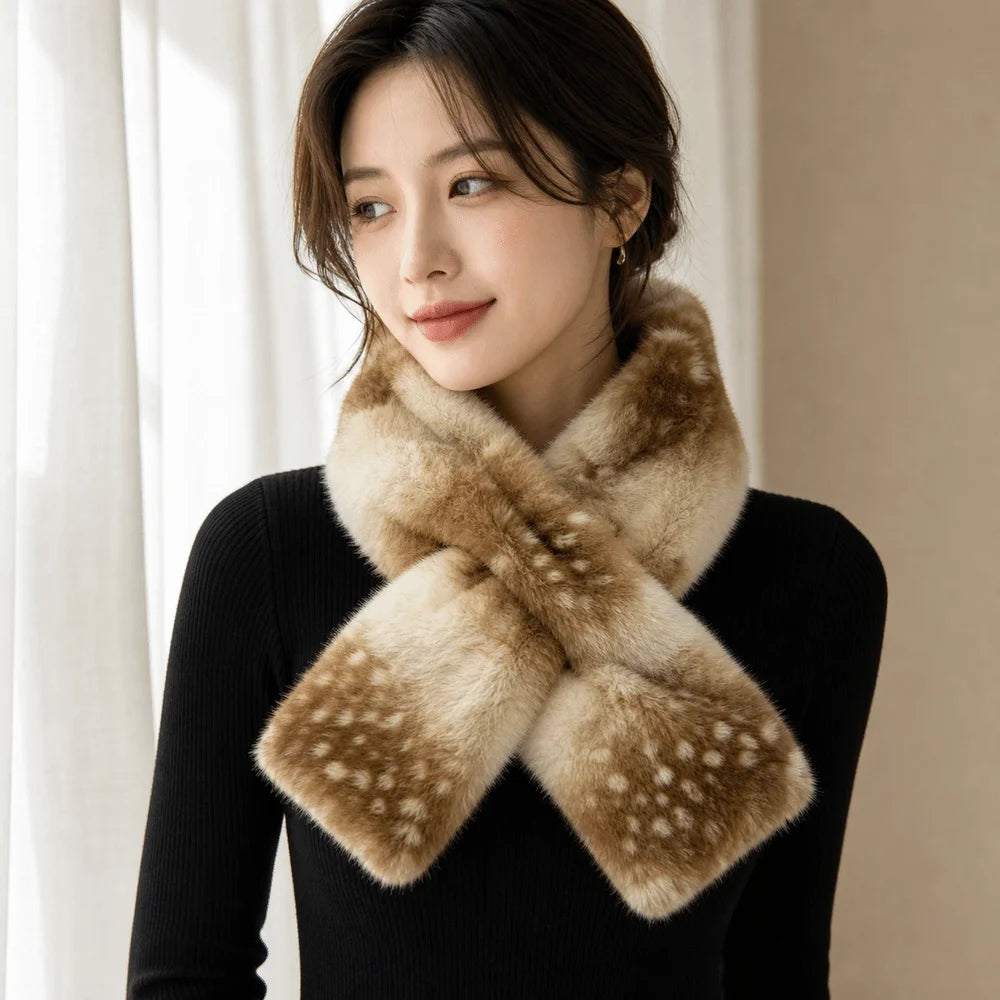 Fashion Fake Mink Fur Cross Scarf Double-sided Thick Warm Neck Warmer Solid Soft Neck Scarf Winter Accessory