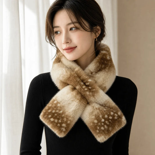 Fashion Fake Mink Fur Cross Scarf Double-sided Thick Warm Neck Warmer Solid Soft Neck Scarf Winter Accessory